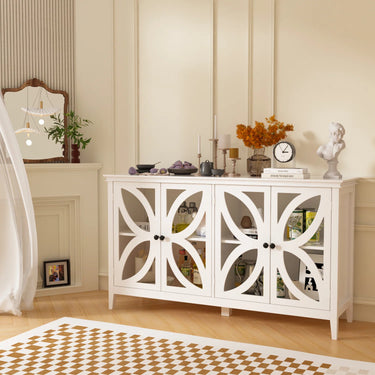 Display Cabinet With 4 Tempered Glass Doors And White Finish